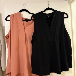 Women's Sleeveless V-Neck Blouses Black and Pink